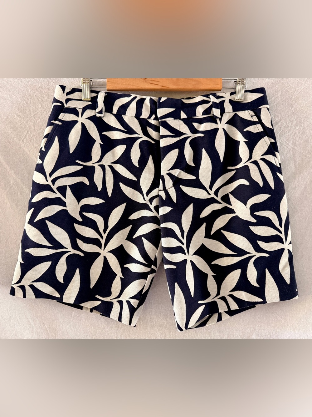 Vintage Mr Turk Navy and White Leaf-Print Shorts